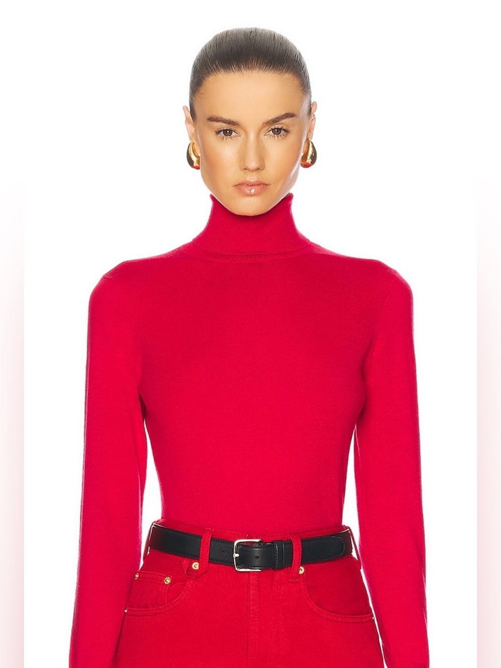 L’AGENCE Flora Turtleneck Lava Red Gold Button Sweater NWOT S